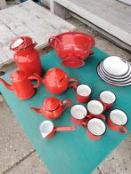Antiek Emaille Rood Koffie/Thee Set, Antiek en Kunst, Antiek | Emaille, Ophalen