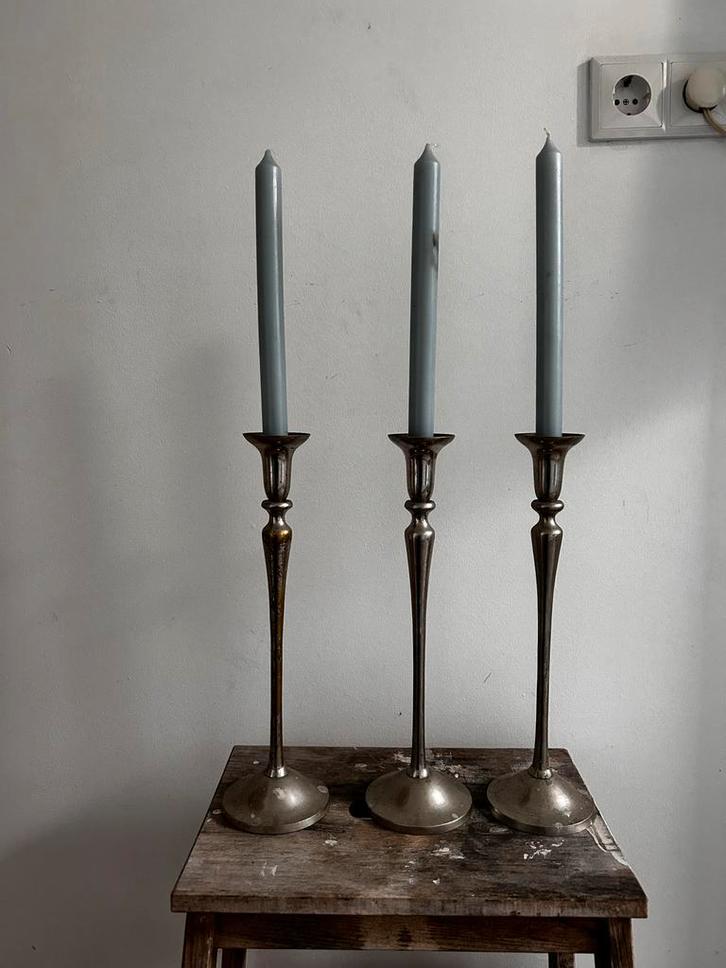 Verzilverde Kandelaars - Set van 3, Antiek en Kunst, Antiek | Kandelaars, Zilver, Ophalen of Verzenden