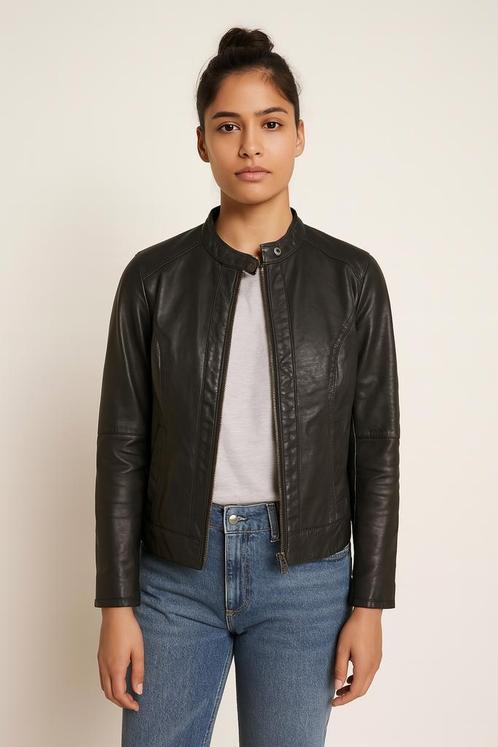 Leren zwarte jas maat M, Kleding | Dames, Jasjes, Kostuums en Pakken, Zo goed als nieuw, Maat 38/40 (M), Zwart, Ophalen of Verzenden