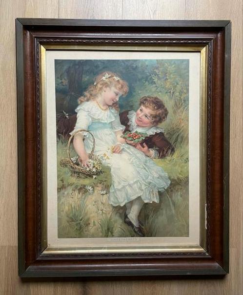 Grote lijst met prent ‘Sweethearts’ van Frederik Morgan, Antiek en Kunst, Kunst | Schilderijen | Klassiek, Ophalen