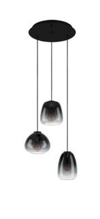 Eglo hanglamp Aguilares 3-lights rond zwart rookglas, Ophalen, Nieuw, Glas, 75 cm of meer