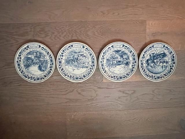 4 x Delfts blauw sierbord 4 jaargetijden. Royal Goedewaagen, Antiek en Kunst, Antiek | Wandborden en Tegels, Ophalen