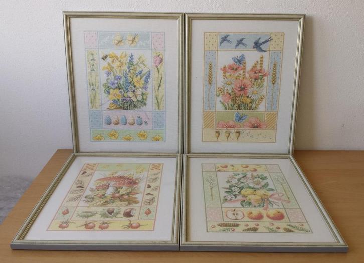 4 x borduurwerk Seizoenen Marjolein Bastin - Libelle, Hobby en Vrije tijd, Borduren en Borduurmachines, Gebruikt, Overige typen