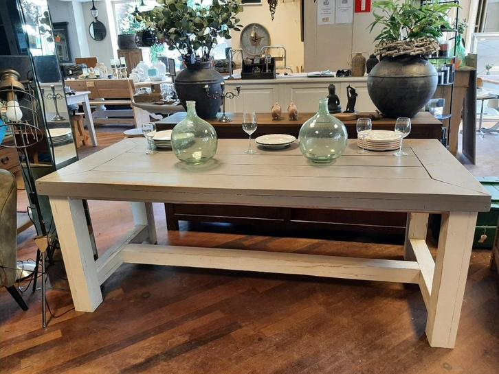 ***SALE*** Steigerhouten eettafel wit/grijs 200 cm, Huis en Inrichting, Complete eetkamers, Gebruikt, 4 tot 6 stoelen, Ophalen
