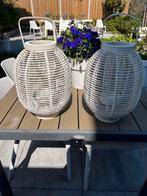 2x Groot Windlicht wit rotan hout 38 cm hoog NU KOOPJE, Ophalen, Wit, Hout, 25 tot 50 cm