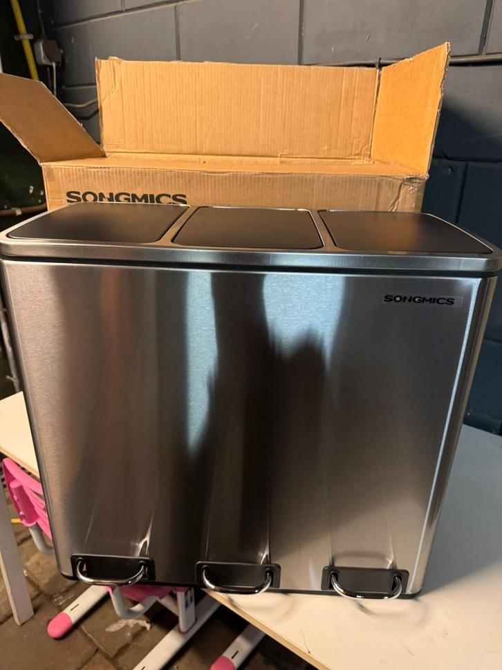 3-vak RVS Prullenbak  54 liter Afvalscheiding  NIEUW in doos, Huis en Inrichting, Woonaccessoires | Prullenbakken, Nieuw, Rvs