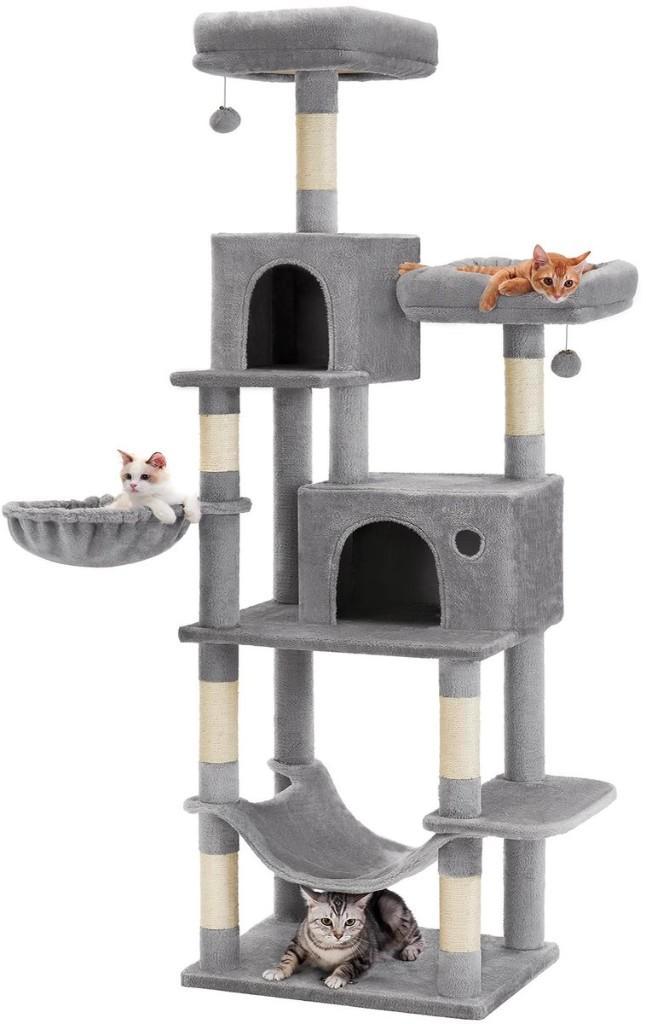 Krabpaal – Kattenboom – 60x50x199 cm – Lichtgrijs, Dieren en Toebehoren, Krabmeubelen, Nieuw, Krabpaal, Ophalen of Verzenden