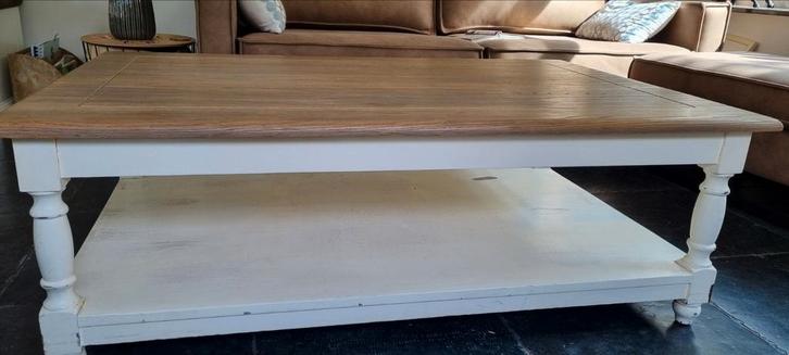 Landelijke salontafel met eiken tafelblad, Huis en Inrichting, Tafels | Salontafels, Gebruikt, Minder dan 50 cm, 50 tot 100 cm