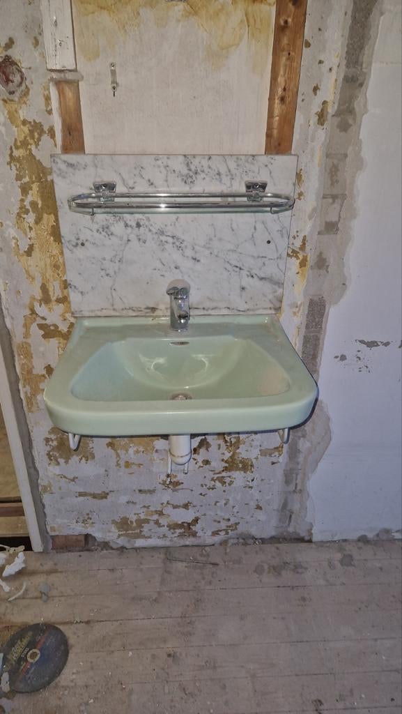 Unieke Mintgroene Wastafel met Marmeren Achterwand, Ophalen of Verzenden, Gebruikt