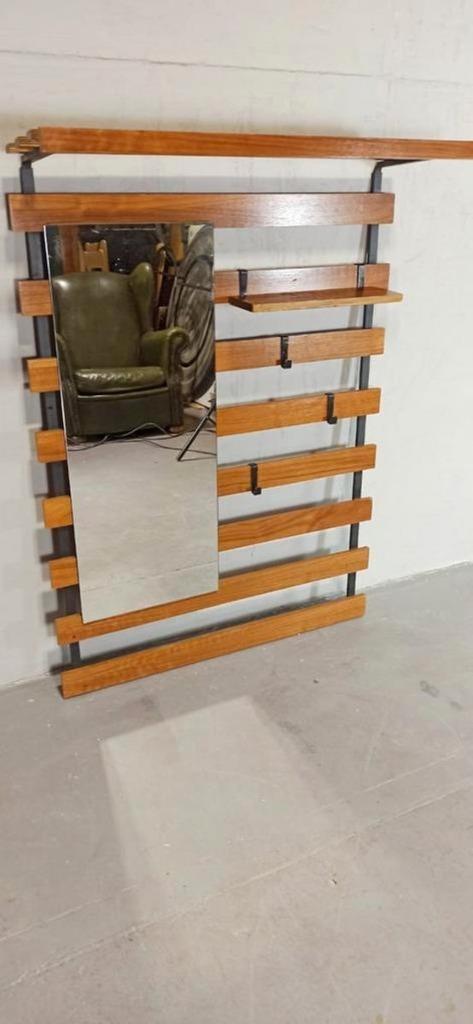 Vintage mid century wandkapstok met spiegel, Huis en Inrichting, Woonaccessoires | Kapstokken, Gebruikt, Wandkapstok, 100 tot 150 cm