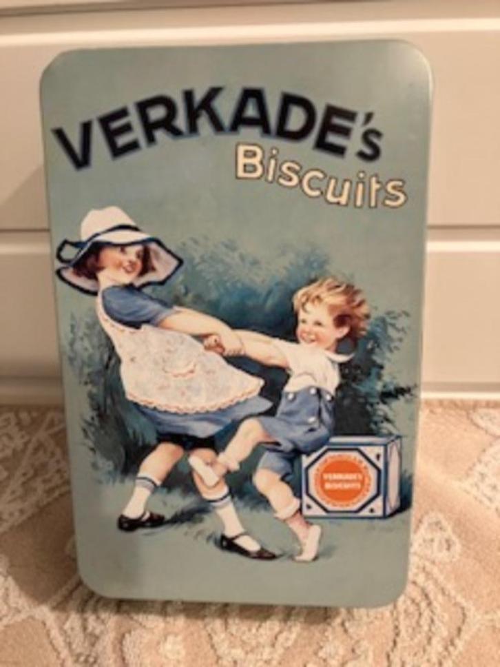 Verkade - vintage blikje met nostalgische afbeelding, Verzamelen, Blikken, Gebruikt, Koek(jes), Verkade, Verzenden