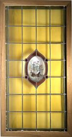 108. Glas-in-lood raam, Halve Maen VOC schip, 20e eeuw, Ophalen of Verzenden