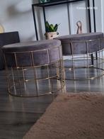 2 VT Wonen poefs met gouden frame, Minder dan 50 cm, Rond, Minder dan 50 cm, Ophalen of Verzenden