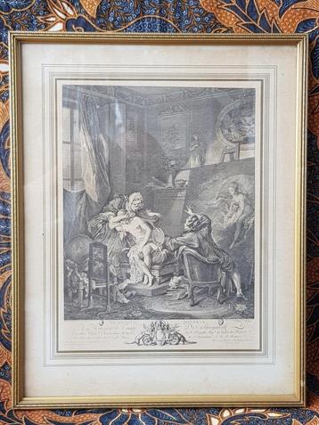 Mooie originele antieke ingelijste gravure uit Frankrijk. beschikbaar voor biedingen