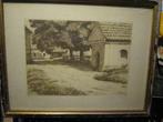 LIMBURG Ets ???, Boerderijtje met Kapelletje gesigneerd, Antiek en Kunst, Ophalen