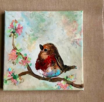 Roodborst ~ jonkie ~ kleintje kunst ~ vogel ~ atelier beschikbaar voor biedingen