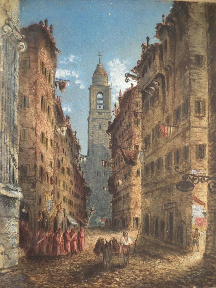 Cadogan-Rothery pastel gouache 1880 oud NICE, rue de la LOGE, Antiek en Kunst, Kunst | Schilderijen | Klassiek, Ophalen of Verzenden