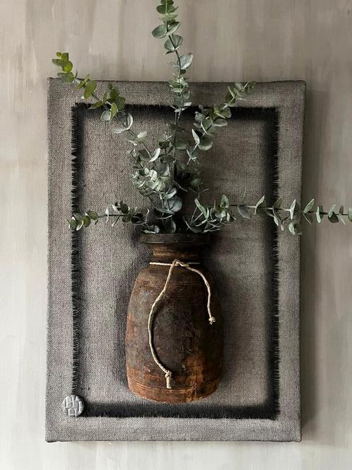 Kalkdoek met nepalese kruik, wandpaneel met nepalpot, sober, Huis en Inrichting, Woonaccessoires | Wanddecoraties, Nieuw, Ophalen of Verzenden
