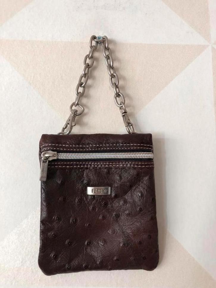 Ferchi tas buidel leer bruin, Sieraden, Tassen en Uiterlijk, Tassen | Damestassen, Zo goed als nieuw, Schoudertasje, Bruin, Ophalen of Verzenden
