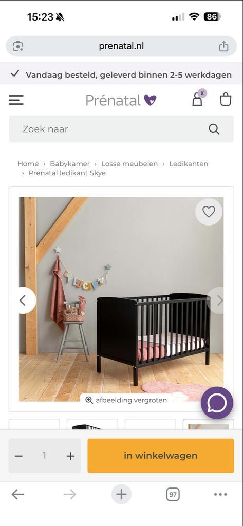 Zwart Kinderledikant prenatal, Kinderen en Baby's, Babywiegjes en Ledikanten, Gebruikt, Ledikant, Ophalen of Verzenden