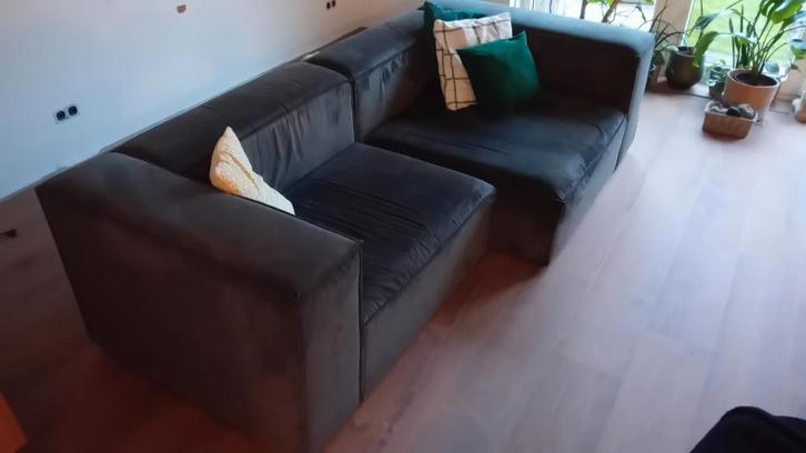 Lounge bank rib stof antraciet, Huis en Inrichting, Banken | Complete zithoeken, Zo goed als nieuw, Stof, Ophalen