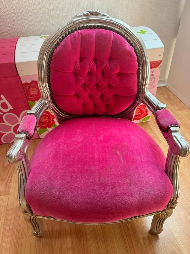 Roze barok kinderfauteuil / prinsessenstoel – vintage, Kinderen en Baby's, Kinderkamer | Tafels en Stoelen, Gebruikt, Stoel(en)