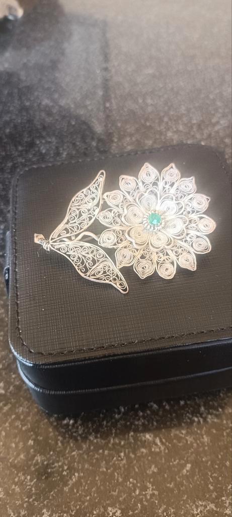 Zilveren Art Deco Broche Bloemmotief, Sieraden, Tassen en Uiterlijk, Broches, Ophalen of Verzenden
