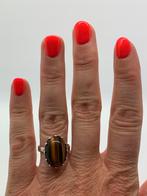 X609 Prachtige zilveren ring tijgeroog maat 18,25, Sieraden, Tassen en Uiterlijk, Antieke sieraden, Ophalen of Verzenden, Zilver