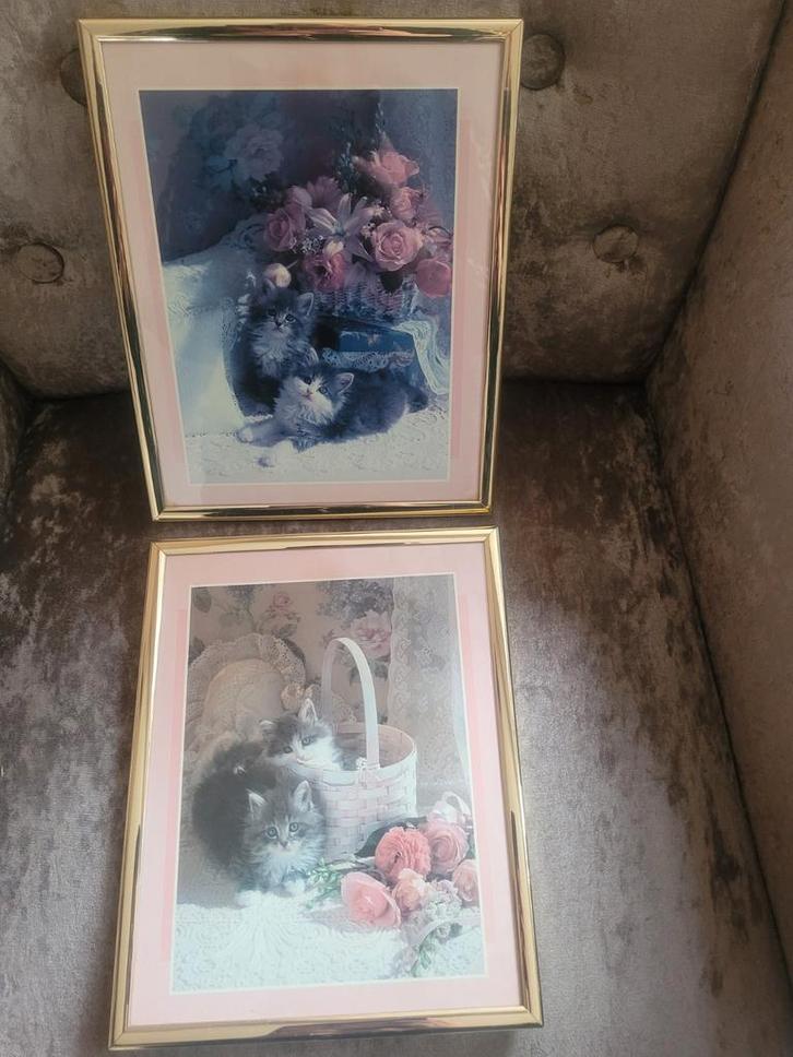 Twee Leuke Schilderijtjes met Katten, Huis en Inrichting, Woonaccessoires | Schilderijen, Tekeningen en Foto's, Ophalen