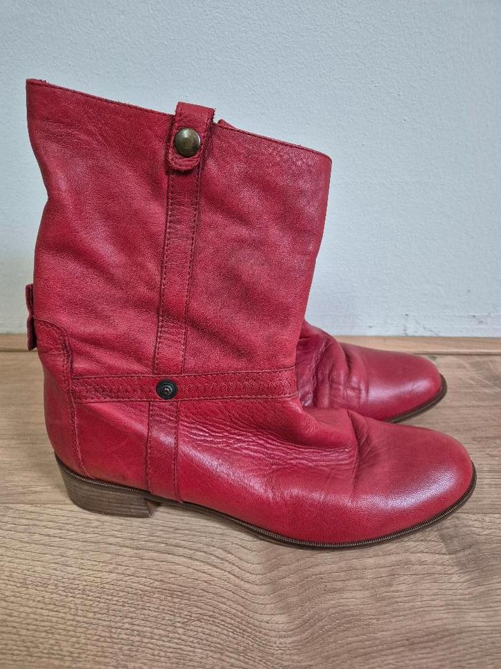 Sch149 - Rode leren Manfield enkellaarzen maat 41 (1), Kleding | Dames, Schoenen, Gedragen, Rood, Ophalen of Verzenden