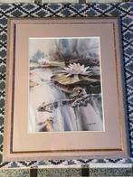 Schilderij met Lelie en Vissen, Ophalen, Zo goed als nieuw, Hout, 50 tot 75 cm