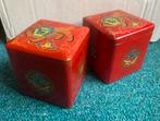 Twee vintage rode chinese theeblikken met decoratie, Ophalen of Verzenden, Gebruikt, Thee, Overige merken