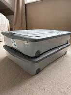 2 Iris bedrollerboxen met wieltjes voor onder bed/bank, Ophalen, Kunststof, Gebruikt, 50 tot 100 cm