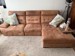 Relax-hoekank in cognackleur, suedinelook, Huis en Inrichting, Ophalen, Zo goed als nieuw, Stof