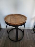 Teak houten bijzettafel, Huis en Inrichting, Tafels | Bijzettafels, Ophalen, Minder dan 45 cm, Minder dan 55 cm, Rond