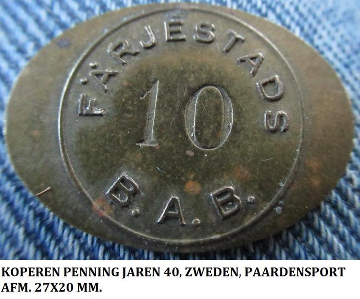 jaren 40, Zweedse koperen paardensport penning B.A.B., Postzegels en Munten, Penningen en Medailles, Brons, Ophalen of Verzenden