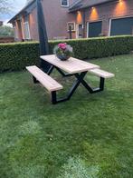 Robuuste Douglas picknicktafels met stalen X frame, Ophalen of Verzenden, Nieuw, Rechthoekig, Hout