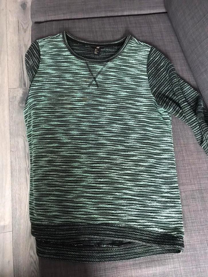 Z.g.a.n groene H&M Trui met zwart-grijze 3/4 Mouwen maat M, Kleding | Dames, Truien en Vesten, Zo goed als nieuw, Maat 38/40 (M)