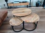 Salontafels van mangohout - set van 3, Huis en Inrichting, Tafels | Salontafels, Ophalen, Gebruikt, 50 tot 100 cm, Industrieel landelijk