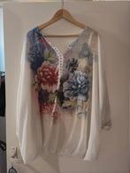 Witte blouse met pioenrozen - 4XL, Ophalen of Verzenden, Zo goed als nieuw, Wit