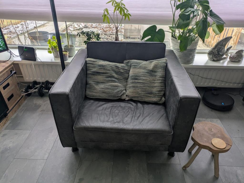 Fauteuil / love seat, Ophalen, Gebruikt, Minder dan 75 cm, Leer