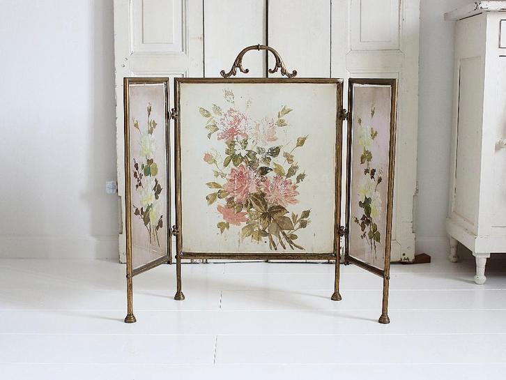 Antiek Frans Haardscherm Handgeschilderde Bloemen., Antiek en Kunst, Antiek | Woonaccessoires, Ophalen