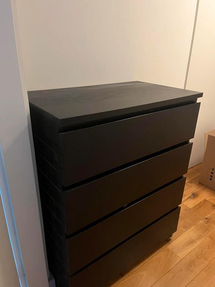 Malm ladekast Ikea - Zwart, 4 lades, Huis en Inrichting, Kasten | Ladekasten, Zo goed als nieuw, Minder dan 100 cm, 50 tot 100 cm