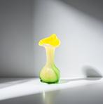 Murano geel-groene art glas vaas – Hart/Bloem rand – Vintage, Ophalen of Verzenden