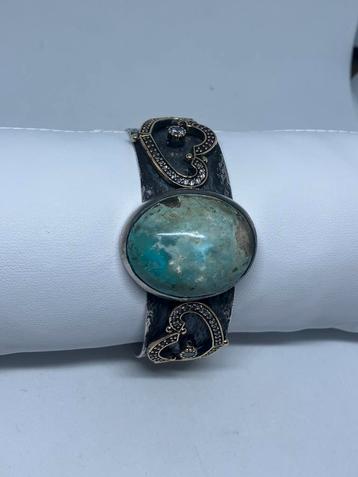 Handgemaakte Armband van Zilver 925 met Natuurlijke Turkoois beschikbaar voor biedingen