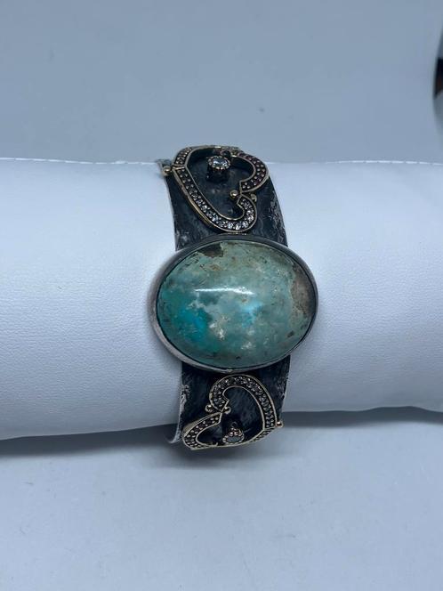 Handgemaakte Armband van Zilver 925 met Natuurlijke Turkoois, Sieraden, Tassen en Uiterlijk, Antieke sieraden, Armband, Zilver