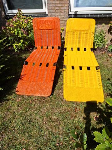 Retro Zonnestoelen Set - Oranje & Geel beschikbaar voor biedingen