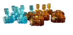 Blauw en amberkleurig Tsjechisch glas flesjes doosjes 3007, Antiek en Kunst, Antiek | Glas en Kristal, Ophalen of Verzenden