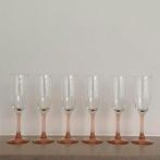 6x champagneglas roze rose voet 19cm, Verzamelen, Glas en Borrelglaasjes, Overige typen, Gebruikt, Ophalen of Verzenden