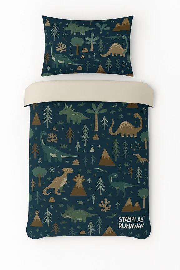 Prachtig blauw dekbedovertrek dino, Huis en Inrichting, Slaapkamer | Beddengoed, Zo goed als nieuw, Dekbedovertrek, Eenpersoons